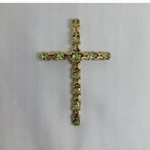 Elegant Gold and Green Cross Pendant